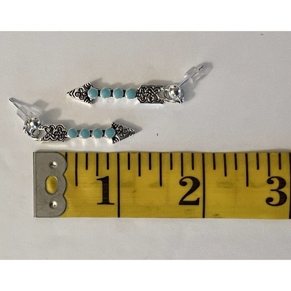 Silver Tone and Turquoise Dangle‎ Earrings, Western Motif, Arrow, Western NEW - Picture 3 of 3